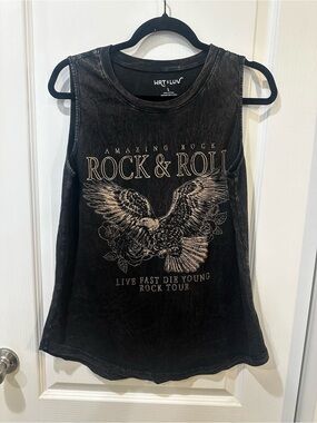 HRT & LUV Black Rock & Roll Graphic Muscle Tank